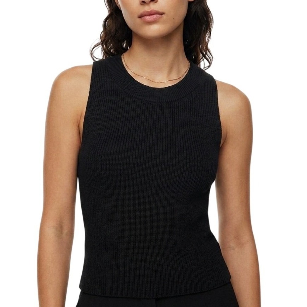 Aritzia Wilfred Tank Top Womens XS Black Ribbed Knit Sleeveless Crew Neck
